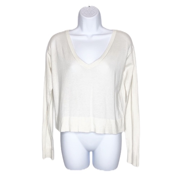 Express | Ivory Cropped Top w/Keyhole Zip Back | S - Picture 1 of 8